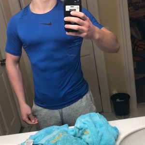 Nike Pro Blue Fitted Short Sleeve Tee Shirt